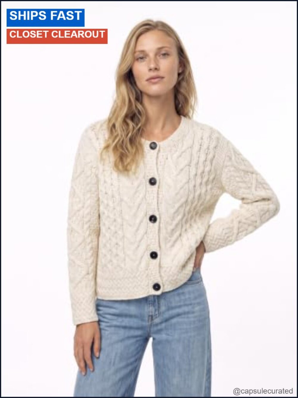 Irish Cable Knit Merino Wool Cardigan for Women Made in Ireland - Picture 2 of 3